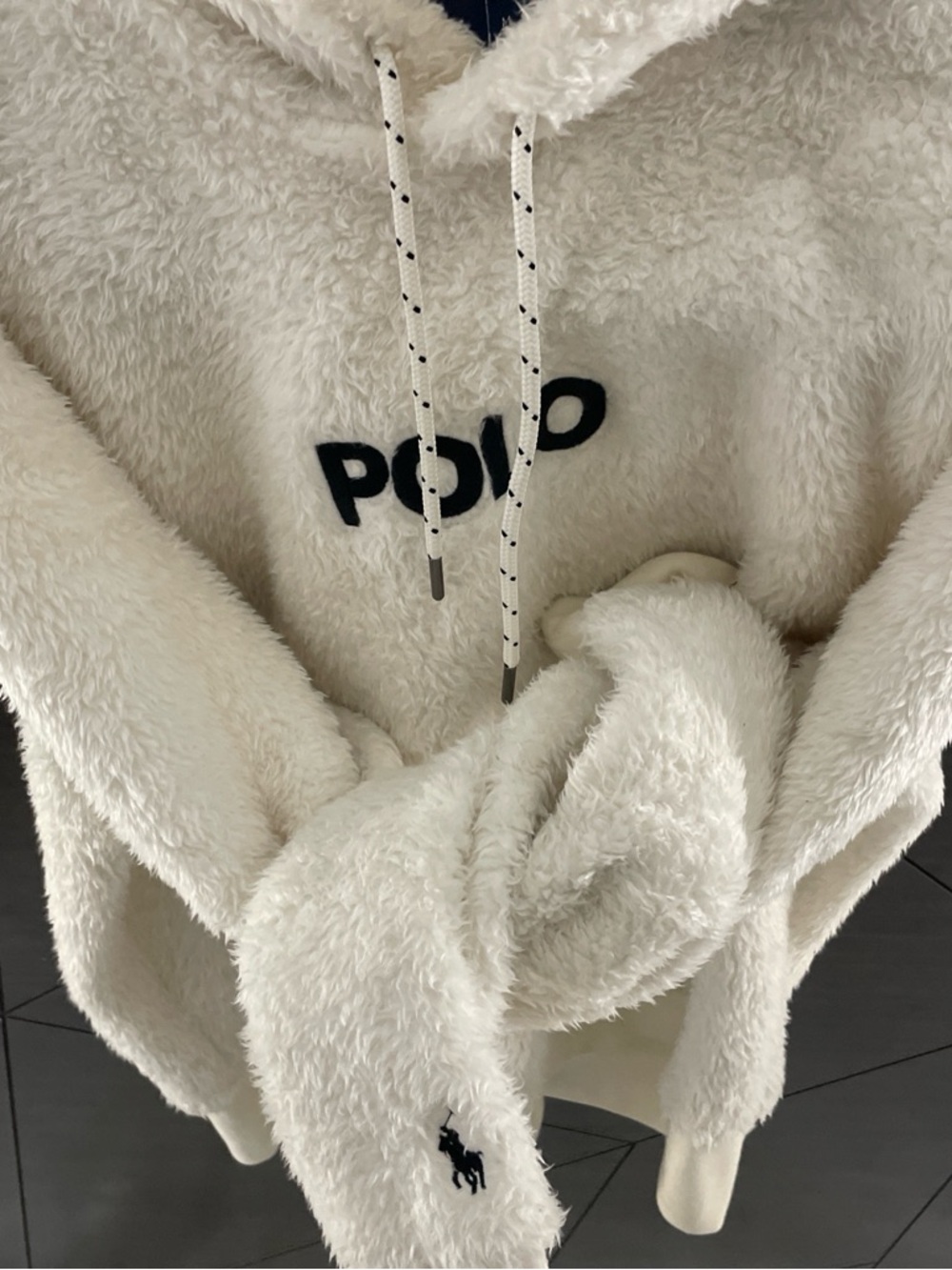 Polo by Ralph Lauren Cream Sherpa Hoodie with Navy POLO Logo - Picture 4 of 5